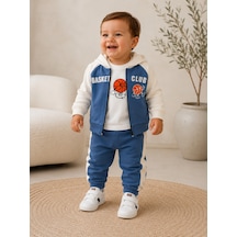 Yakup Bebe Erkek Fermuarlı Hırka Üçlü Takım 1-4 Yaş -ba653311 - Mavi