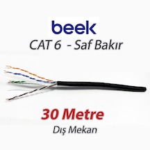 Beek Cat6 U-utp Saf Bakır Dış Mekan Data Kablosu 4x2x23 Awg Pe Siyah Renk 30 Mt