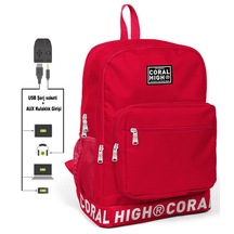 Coral High Logo Nakışlı Kırmızı Ortaokul. Lise ve Günlük Sırt Çantası
