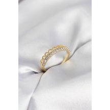Motif Desenli Gold Renk Zirkon Taşlı Kadın Yüzük Çok Renkli