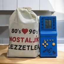 Kese Mavi Tetrisli 80'ler 90'lar Nostaljik Hediye Seti