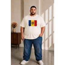Sngl Tekstil Erkek Büyük Beden Kısa Kollu Moldova Bayrak Baskılı Tişört 3xl 4xl 5xl 6xl 7xl 8xl 9xl Ekru