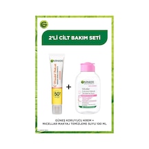 Garnier C Vitamini Parlak Işıltılı Doku Yüz Güneş Kremi SPF50+ 40 ML + Micellar Makyaj Temizleme Suyu 100 ML
