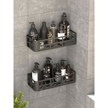 Banyo Duş Rafı 2'li Yapışkanlı Ve Deliksiz Duş Organizer Suya Dayanıklı Siyah Raf Diğer