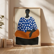 Modern Afrikalı Kadın Duvar Sanatı Baskısı Minimalist Portre İllüstrasyon Cesur Mavi Ve Turuncu Soyut Figür Çağdaş Dekorasyon