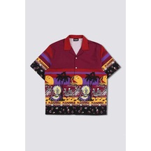 Domrebel Plajda Rahatlık: Skeletons On The Beach 100% Pamuk Button Down Gömlek Bordo