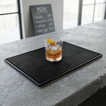 Lüx Bar Matı 43x28 Cm Kaymaz Siyah Kauçuk Bar Ve Bulaşık Matı - Dayanıklı Dökülme Ve Servis Matı 450 Gr Bardak Kurulama Matı Açık Gri