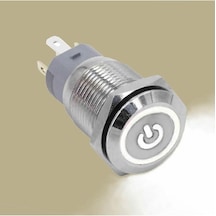Alkatronik 16mm Metal Buton Beyaz Power Sembol Led Işıklı Panel Montaj Düz Kafa Kilitlemeli Dc 6a 12v Ip67 Düğm 1