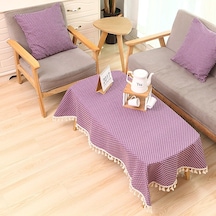 Bez Pamuk Yemek Masa Örtüsü Dekorasyon Bezi, Boyut: 90x90cm Mor Noktalar Mor