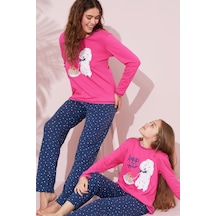 Siyah İnci Pamuklu Örme Pijama Takım 24241065 Fuşya