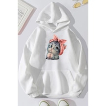 Uyguntarz Unisex Sevimli Kedi Sweatshirt beyaz