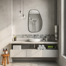 30x48 Cm Modern Organik Form Banyo Aynası Siyah Çerçeveli Asimetrik Duvar Aynası Minimalist Şık Dekor Ayna Siyah