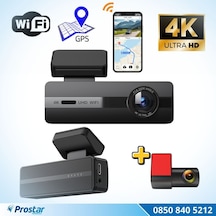 2 Kameralı 4k+1080p Ekransız Wıfı Gps 24 Saat Park Modu Özellikli Dashcam Kamera