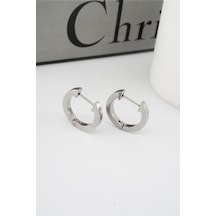 Kadın 316 L Paslanmaz Çelik 2 Cm Oval Model Küpe - Gümüş