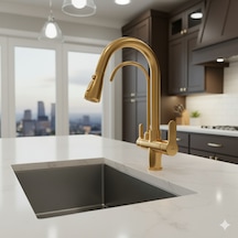 0650 Arıtmalı Spiralli Mutfak Bataryası Siyah Beyaz Krom Gold Renk Gold