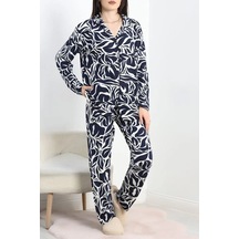 Seka Viskon Düğmeli Pijama Takımı Lacivert - 50689.1902. Çok Renkli Seka Viskon Düğmeli Pijama Takımı Lacivert - 50689.1902. Çok Renkli