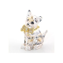 Swaroski Taşlı Kedi Dekoratif Obje 7x6 Cm