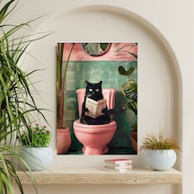 "tuvalette Gazete Okuyan Siyah Kedi Duvar Posteri Eğlenceli Dekoratif Tasarım-çerçevesiz