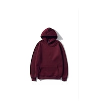 Freedom Storee Kadın 3 İplik Pamuklu Kapüşonlu Kanguru Cepli Düz Hoodie Sweatshirt - Bordo Çok Renkli
