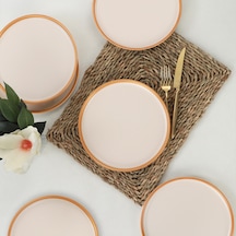 Keramika Nordic Gold Mat Krem Pasta Tabağı 22 Cm 6 Adet