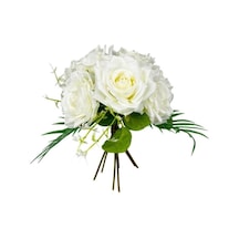 Yapay Çiçek Gelin Çiçeği Buketi Beyaz Gül 10lu Demet Masa Üstü Vazo Çiçeği 30cm