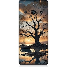 Realme 11 Pro Plus Uyumlu Göl Kenarında Yalnız Ağaç Desenli Silikon Kılıf Çok Renkli