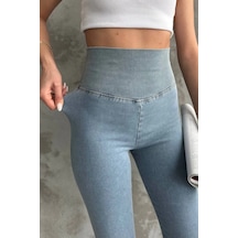 Buz Mavi Ekstra Yüksek Bel Kot Tayt Pantolon Jeggings Buz Mavi