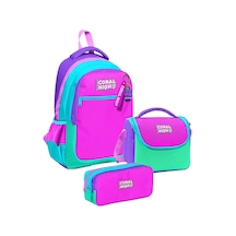 Coral High Üç Gözlü Pembe Yeşil Çok Renkli, Kız Çocuk, İlkokul Üçlü Okul Çanta Seti Çok Renkli