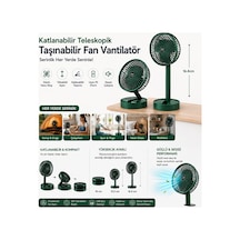 Şarjlı Katlanabilir Masaüstü Vantilatör, Yeşil, Yükseklik Ayarlı, 3 Kademeli Hız, Usb Şarjlı, Sessiz Taşınabilir Mini Fan Beyaz - 888190452