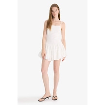 Defacto Regular Fit Kare Yaka Modal Askılı Mini Elbise F9022ax25auwt32 Beyaz
