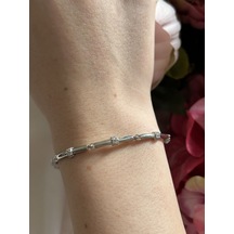 Taş Detay Silver Bakla Bileklik Gümüş