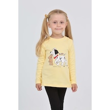 Toontoy Kız Çocuk Köpekli Ayı Baskılı Sweatshirt Açık Sarı