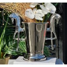 Bn142 Truva Kova Saksı 25x25 Cm Gümüş Dekoratif Metal Modern Şık Saksı Altın