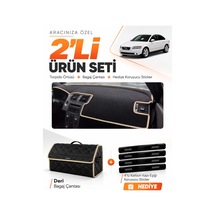 Volvo S40 2008-2012 Uyumlu Torpido Örtüsü + Deri Bagaj Çantası + Sticker Seti - Siyah Bej