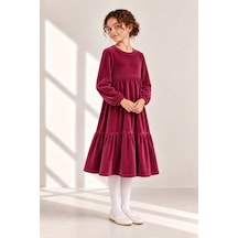 Angel&co. Girls Clothing Kadife Kız Çocuk Midi Elbise Bordo Bordo