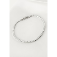 Zirkon - 783 - Taşlı Suyolu Bileklik 4 Mm - Nazblsmm - Gümüş Rengi
