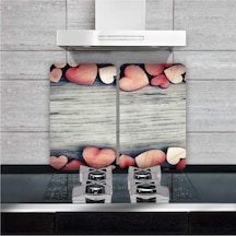 Dekoratif Cam Ocak Koruyucu Ve Kesim Tahtası Dokulu Kalpler 60cm