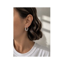 Çelik Silver Kıvrımlı Daire Form Damla Taşlı Shimmer Küpe -kararma Yapmaz- Gümüş