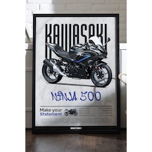Kawasaki Ninja 500 Siyah Ahşap Çerçeveli Poster, Dekoratif Motosiklet Duvar Tablosu