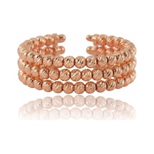 925 Ayar Gümüş Yüzük Rose Dorica Dorissa Alttan Ayarlamalı Üç Sıra Yüzük Barcode Pembe Altın