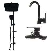 Faumix KAV9909877 Banyo Ve Lavabo Bataryası Ve Tepe Duş Seti Siyah