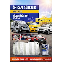 Oto Ön Cam Güneşlik Vantuzlu 145x70 Cm Nikel Büyük Boy Minibüs Taksi Suv Jeep Araç Güneşliği
