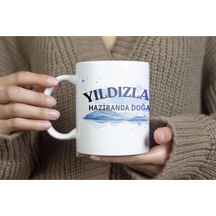 Yıldızlar Haziranda Doğar Yazılı Doğum Günü Kupa Bardak Mavi Işıltılı Gökyüzü Tasarım Hediye Beyaz