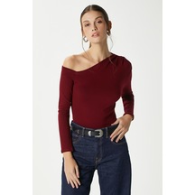 Ritnice Kadın Maje Lux Touch Omuz Detay Bordo Bluz Bordo