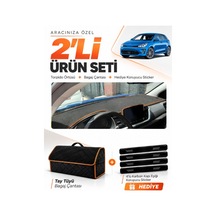 E-biz Kia Rio 2019-2024 Uyumlu Torpido Örtüsü + Tay Tüyü Bagaj Çantası - Siyah-kahverengi - Kı014