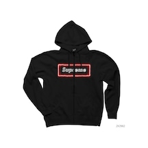 Supreme Neon Siyah Fermuarlı Kapşonlu Sweatshirt