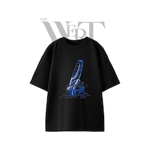 Thewert Wind Surf 1 Tasarım Baskılı Ünisex Siyah Oversize T-shirt