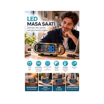 Modern Dijital Led Masa Saati Alarm Özellikli 12 24 Saat Seçenekli Sıcaklık Göstergeli Ekran - Lisinya Siyah
