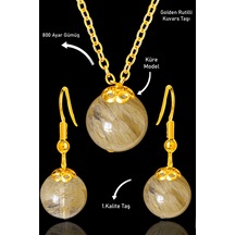 Sertifikalı Gold Küre Model Golden Rutilli Kuvars Taşı Kolye Ve K Çok Renkli