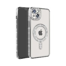 Apple İphone 14 Kılıf Joke Simli Magneticsafe Kılıf - Gümüş 0.2M-Çok Renkli